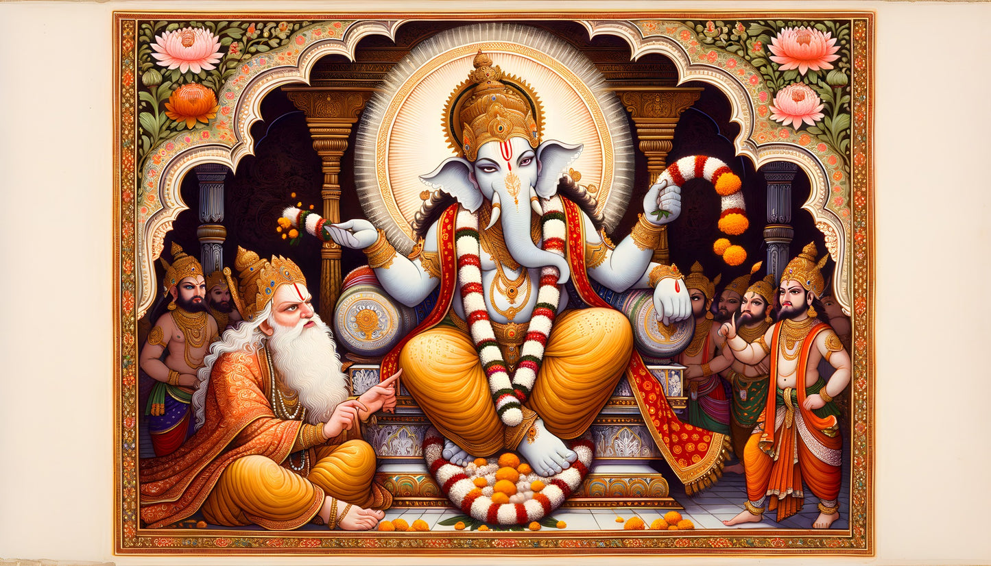 Samudra Manthan Hindu mythology print — weakening of the gods churning scene — full artwork view