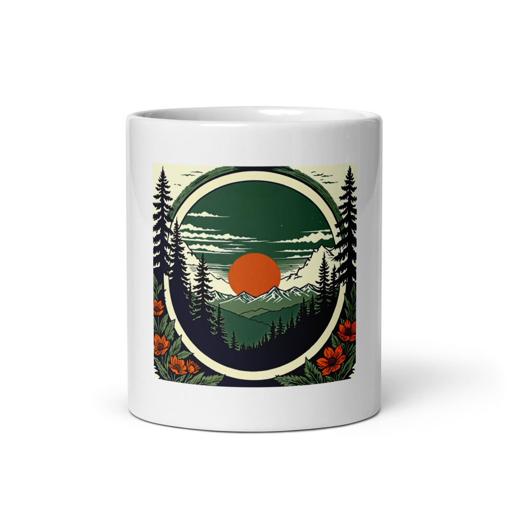 Vintage Sunrise Mountain Poster for Outdoor Adventurers 11oz Mug