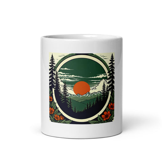 Vintage Sunrise Mountain Poster for Outdoor Adventurers 11oz Mug